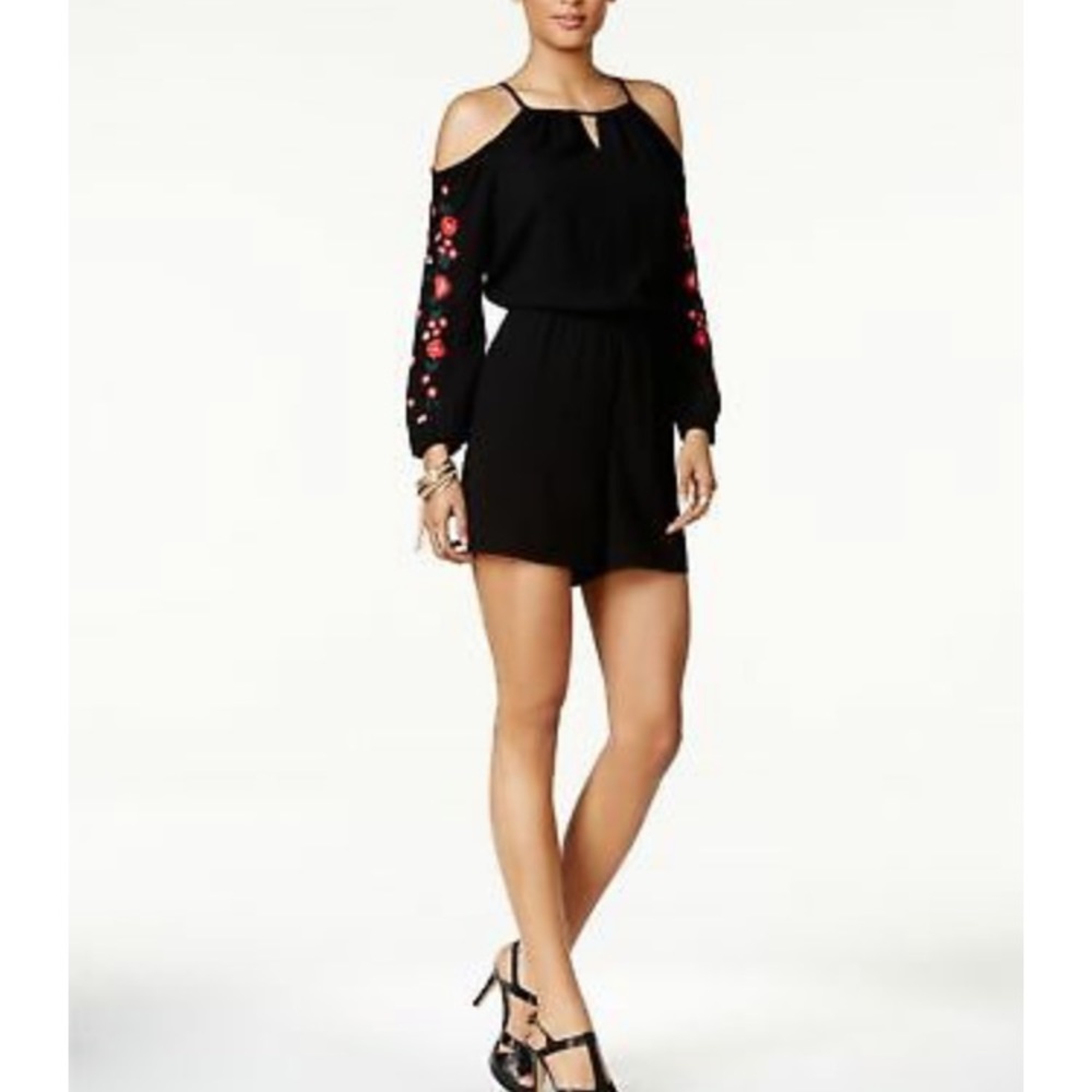Thalia Sodi Embroidered Cold-Shoulder Romper